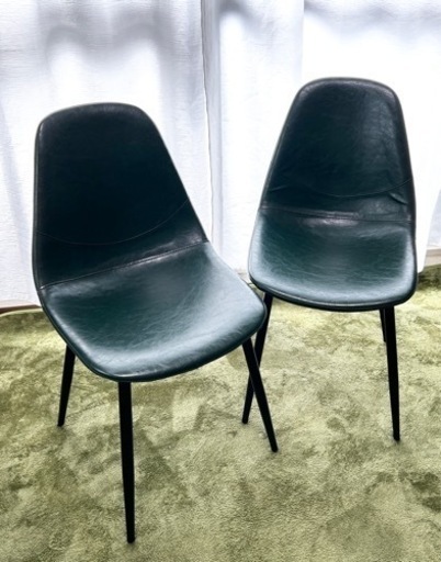 美品⚫︎レザー アイアン グリーンチェア2脚セット