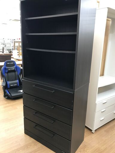 ★ジモティ割あり★  タンス 黒 H183×W80×D44 クリーニング済み KJ3176