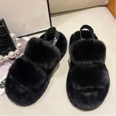 ファーサンダル レディース  ストラップ　厚底　もこもこ　サンダル ブラックの画像