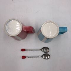【 Kanesa / ミルクカップ スプーン付き 】 ブルー＆ピンク マグカップ 昭和レトロ アンティーク ヴィンテージの画像