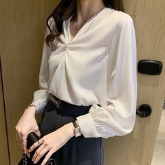 【新品】レディース シフォン シャツ Ｖネック ブラウス 大人 ...
