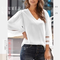 【新品】上質 Tシャツ レディース 7分袖 トップス vネック メッシュ チュール シアー 切り替え 透け感 薄手 ニッチ 万能アイテム ファッション シャツ 大人 柔らかい 涼しい 学生 大人 春 夏 秋 デート お出かけ 通勤の画像
