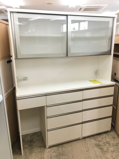 ニトリ　キッチンボード 食器棚 モイス　ソフトクローズレール　ダストBOX　レンジ台 システムキッチンボード ジョイン ホワイト おしゃれ クリーニング済 幅160cm おしゃれ 堺市 石津【ジャングルジャングルサカイ石津店】