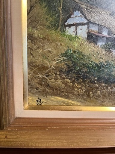 絵画　油絵　佐藤忠彦「山かげの民家」油彩F4号 真作保証 長野県大町市風景