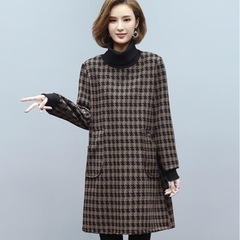 【新品】ワンピース レディース チェック柄 ロングワンピース ハイネック 裏起毛 チュニック ゆったりの画像