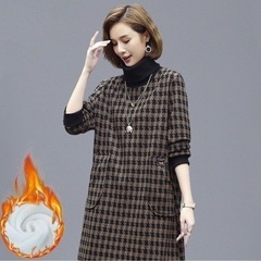 【新品】ワンピース レディース チェック柄 ロングワンピース ハイネック 裏起毛 チュニック ゆったりの画像