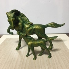 高岡銅器 【美品】彫刻家「二口金一氏」作 ブロンズ像の親仔馬の置...