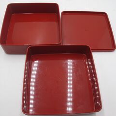 【 重箱　2段 】 赤 朱色 漆器　紅葉 昭和レトロ 縦11.5cm 横19cm 奥行19.5cm PayPay支払いOK！の画像