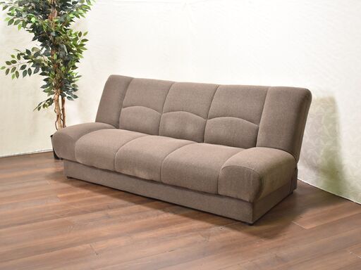【3/9受渡終了】≪zyt1136ジ≫ 不二貿易 ソファベッド 3人掛け シングルベッド 幅186cm ブラウン系 ファブリック 収納付き シータ 50721-09