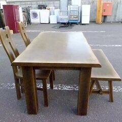 幅150cm 4人掛け HAZUKI ダイニング 150×85cm 高さ70cm DT150 葉月 ベンチ+イス2脚 札幌 北20条店の画像