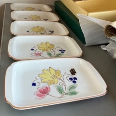 【オールドノリタケ？】昭和レトロ花柄洋角皿セット　フォーク付属の画像