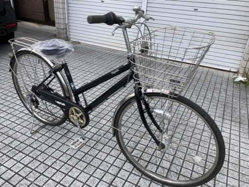 【26インチ自転車】6段変速　LEDオートライト付　大型前カゴ　強化リヤキャリア使用❗️サドル、鍵新品❗️スペアキーあり　若林自転車　