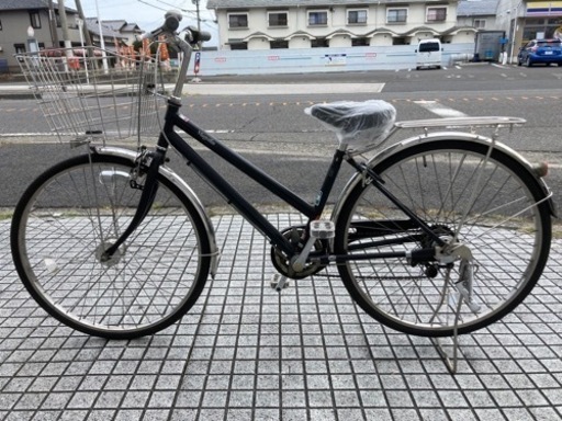 【26インチ自転車】6段変速　LEDオートライト付　大型前カゴ　強化リヤキャリア使用❗️サドル、鍵新品❗️スペアキーあり　若林自転車　