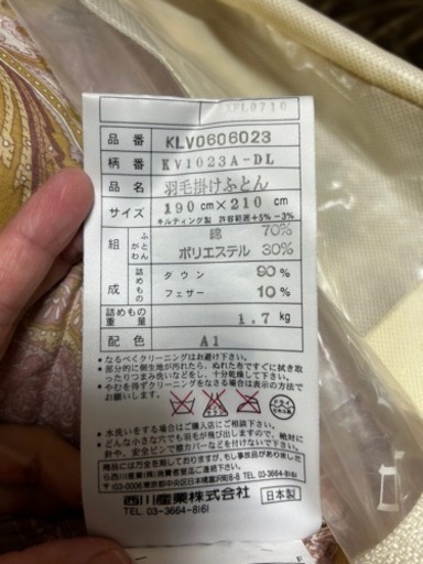 西川布団ダブルの羽毛布団、毛布、敷パッド、カバーセット！
