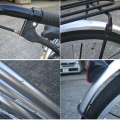 26インチ大人用自転車ママチャリ（シルバー）中古品 ギアなし かご ライト 鍵付の画像