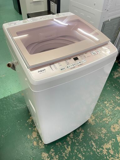 ★現状品★ 7kg洗濯機 2019年 AQW-KSGP7G ガラストップ 新生活 一人暮らし 50/60Hz共用 生活家電 福島 郡山市 a