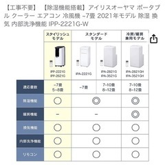 【値下げ】ポータブルエアコン　アイリスオーヤマ2021年製の画像