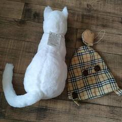白ねこ ぬいぐるみ 帽子とケープ付き 33cmくらい の画像