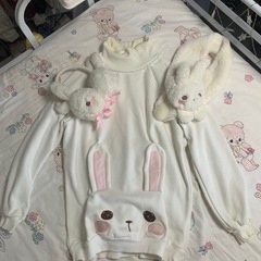 うさぎ パーカー 長袖 ワンピース 白い