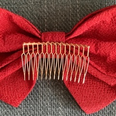 髪飾り　リボン　ワイン色の画像