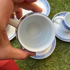 コーヒーカップ　カップ　ソーサー　青　二重構造　熱くならない　陶器の画像
