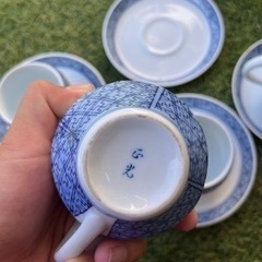 コーヒーカップ　カップ　ソーサー　青　二重構造　熱くならない　陶器の画像