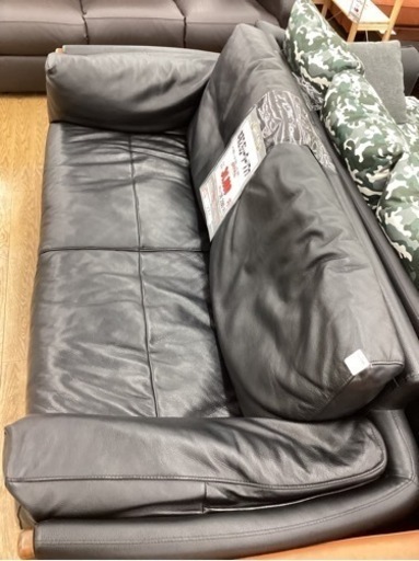 KJ-13【新入荷　リサイクル品】本革2.5シーターソファ　黒