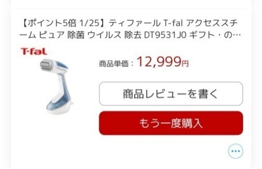 ティファール T-fal アクセススチーム ピュア 衣類スチーマー スチームアイロン 除菌 ウイルス 除去 DT9531J0