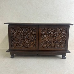 k1008509 希少品 宝箱 収納箱 五面彫刻細工 三層引き出...