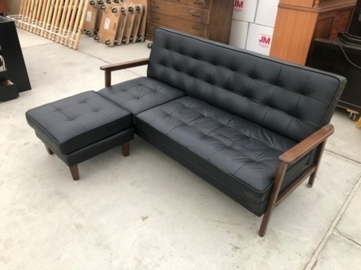 オットマン付き3人がけレザーカウチソファ　167cm×70cm×高さ77cm