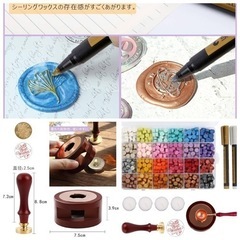 未使用★ 封蝋シーリングワックス炉はじめてセットA(24色ワックスビーズ600個+スタンプ+ワックス炉+スプーン+カラーペン+キャンドル)の画像