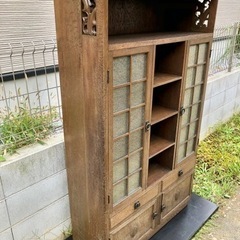 アンティーク 大正家具 調度品 広葉樹無垢材 キャビネット 食器棚 ☆配送応相談☆の画像