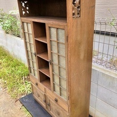 アンティーク 大正家具 調度品 広葉樹無垢材 キャビネット 食器棚 ☆配送応相談☆の画像