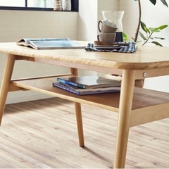 【美品】バラせます！天然木バーチ材の棚付きリビングダイニングテーブルの画像