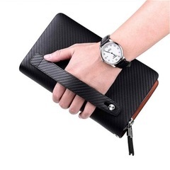 【新品】高級 イタリア 長財布 本革 小銭入れ付き 多機能 携帯 大容量 2way チェーン付き ダブルラウンドファスナー セカンドバッグ メンズ レザー クラッチウォレットの画像