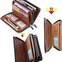 【新品】高級 イタリア 長財布 本革 小銭入れ付き 多機能 携帯 大容量 2way チェーン付き ダブルラウンドファスナー セカンドバッグ メンズ レザー クラッチウォレットの画像