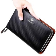 【新品】高級 イタリア 長財布 本革 小銭入れ付き 多機能 携帯 大容量 2way チェーン付き ダブルラウンドファスナー セカンドバッグ メンズ レザー クラッチウォレットの画像