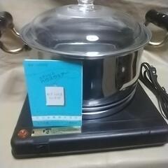 電気保温加熱プレート＆両手鍋22cm新品未使用品お話中です。の画像