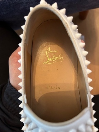 希少 美品 クリスチャン ルブタン Christian Louboutin ピックボート スパイクスタッズ レザー スリッポン スニー