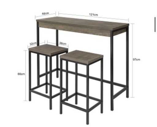 SoBuy カウンターテーブル スツール 3点セット ダイニングテーブル 木目調 幅121×奥行き46×高さ97cm バーカウンター 