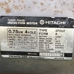 モーター　EFOUP　FORM：K　4P　0.75ｋｗ　200V（802）の画像