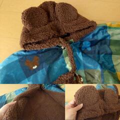 くまのがっこう もこもこ キッズ ポンチョ ボア  フード付きの画像