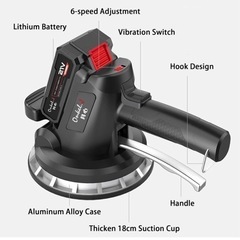 【新品】電気タイル張り機 タイルタイル張り機 タイル振動ツール 自動床敷設ツール 最大吸着量320kg 0.3-2m タイルタイル張り機壁床タイル敷設振動工具大型吸盤付き 六階段調整可,2 x lithium batteriesの画像