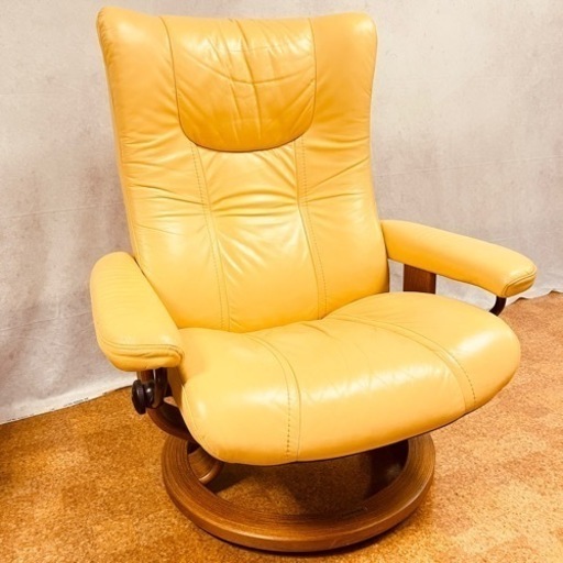 エコーネス EKORNES イエロー 本革  ストレスレスチェアー  回転 北欧 ノルウェー チェア 椅子 1人掛け