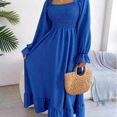 新品！ブルーが綺麗なロングワンピース（Lサイズ）の画像