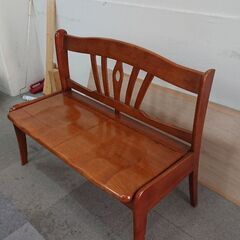 無料★アンティーク？　2人掛けダイニングチェア　ベンチ　木製　座面下収納★の画像