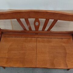 無料★アンティーク？　2人掛けダイニングチェア　ベンチ　木製　座面下収納★の画像