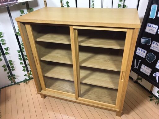 【愛品館八千代店】無印良品　ガラス扉キャビネット　オーク材