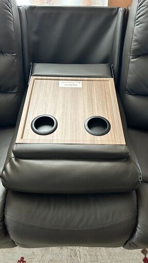 3人用電動本革テーブル付きリクライニングソファ(Nビリーバ2本革DBR)