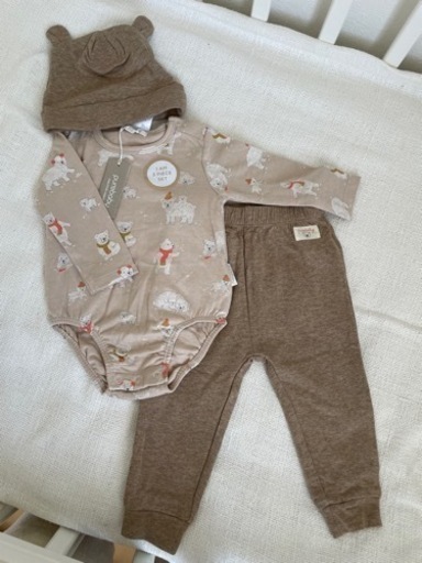 PURE BABY 新品　ベビースーツ&パンツ&ビーニーセット